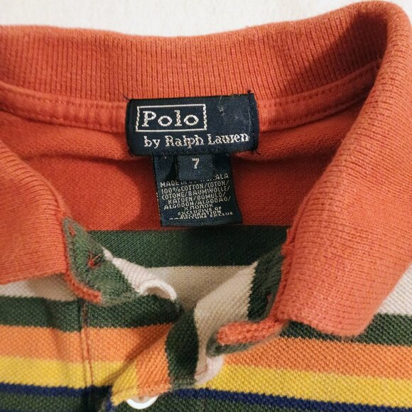 VGUC: Boys' Polo by Ralph Lauren sz 7 Orange, Striped Polo Shirt Multicolor - Picture 3 of 3